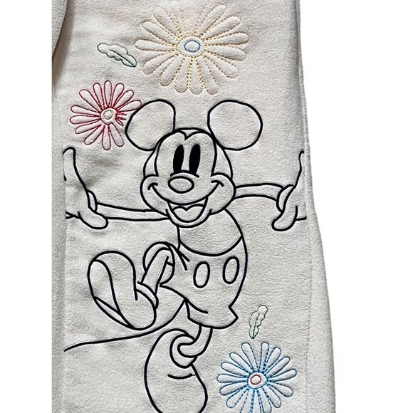 Disney 100 Womens Fleece‎ Lounge Pants Mickey Floral Embroidery Cream Size Small - Picture 3 of 7